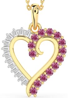 Diamond & Pink Tourmaline Gold Heart Necklace