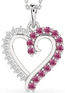 Diamond & Pink Tourmaline Platinum Heart Necklace