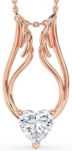 Large Diamond Rose Gold Heart Wings Necklace