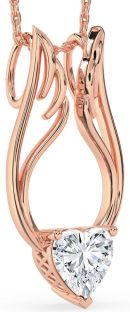 Large Diamond Rose Gold Heart Wings Necklace