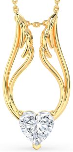 Large Diamond Gold Heart Wings Necklace