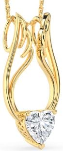 Large Diamond Gold Heart Wings Necklace