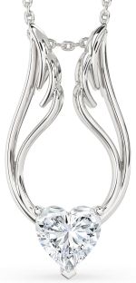Large Diamond White Gold Heart Wings Necklace