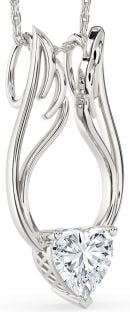 Large Diamond White Gold Heart Wings Necklace