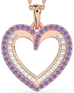 Diamond & Alexandrite Rose Gold Silver Heart Necklace