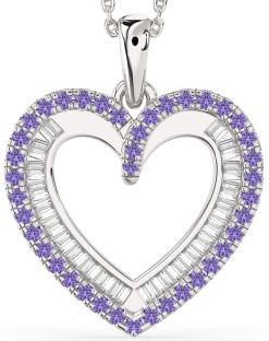 Diamond & Alexandrite White Gold Heart Necklace