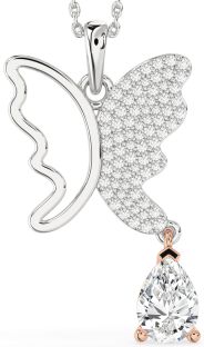 Large Diamond Platinum & Rose Gold Butterfly Necklace