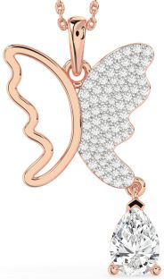 Large Diamond Rose Gold Butterfly Necklace