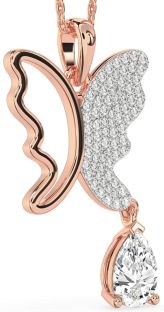 Large Diamond Rose Gold Butterfly Necklace