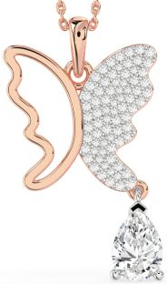 Large Diamond Platinum & Rose Gold Butterfly Necklace