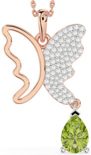 Large Diamond & Peridot Platinum & Rose Gold Butterfly Necklace