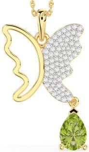 Large Diamond & Peridot Gold Butterfly Necklace