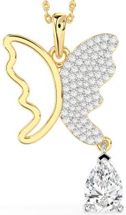 Large Diamond White Yellow Gold Butterfly Necklace