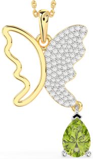 Large Diamond & Peridot Platinum & Yellow Gold Butterfly Necklace