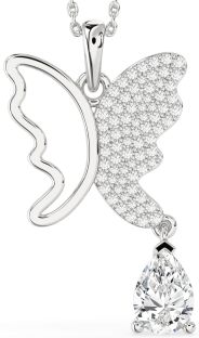 Large Diamond Silver Butterfly Necklace