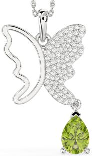 Large Diamond & Peridot Platinum Butterfly Necklace