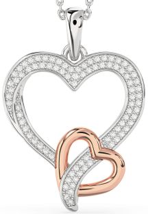 Diamond Silver & 10K Rose Gold Heart Necklace