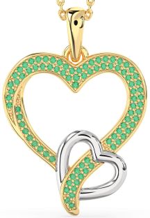 Emerald Gold Silver Heart Necklace