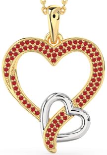 Ruby Gold Silver Heart Necklace
