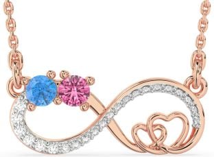 Large Diamond Rose Gold Silver Infinity Heart Necklace