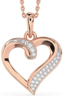 Diamond Rose Gold Silver Heart Necklace