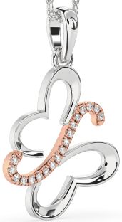 Diamond Silver & 10K Rose Gold Butterfly Necklace