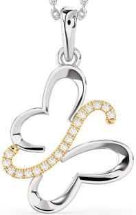 Diamond Silver & 10K gold Butterfly Necklace