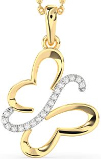 Diamond White Yellow Gold Butterfly Necklace
