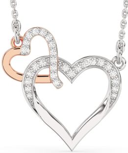 Large Diamond Platinum & Rose Gold Heart Interlock Necklace