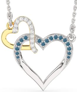 Large Blue Diamond Platinum & Yellow Gold Heart Interlock Necklace