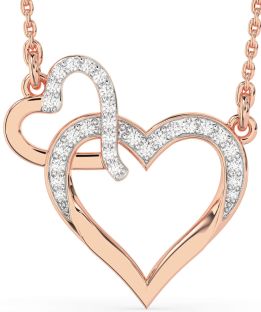 Large Diamond Rose Gold Heart Interlock Necklace