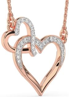 Large Diamond Rose Gold Heart Interlock Necklace