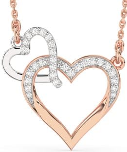 Large Diamond Platinum & Rose Gold Heart Interlock Necklace