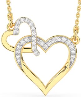 Large Diamond Gold Heart Interlock Necklace