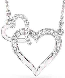Large Diamond Silver Heart Interlock Necklace