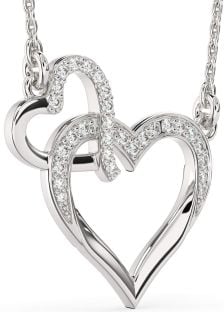 Large Diamond White Gold Heart Interlock Necklace