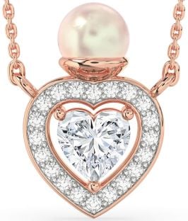 Diamond Rose Gold Pearl Heart Necklace