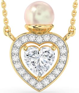 Diamond Gold Pearl Heart Necklace
