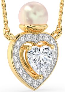 Diamond Gold Pearl Heart Necklace
