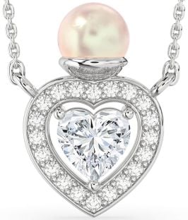 Diamond White Gold Pearl Heart Necklace