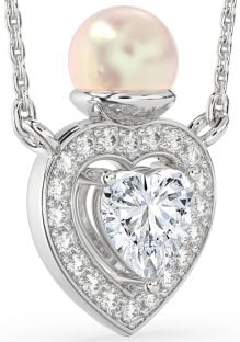 Diamond White Gold Pearl Heart Necklace