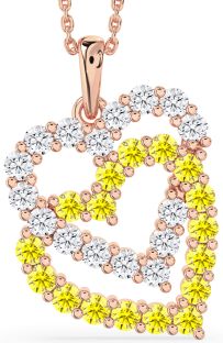 Diamond & Yellow Sapphire Rose Gold Silver Heart Necklace