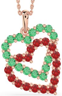 Emerald & Ruby Rose Gold Heart Necklace