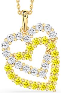 Diamond & Yellow Sapphire Gold Silver Heart Necklace