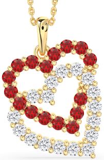 Diamond & Ruby Gold Heart Necklace