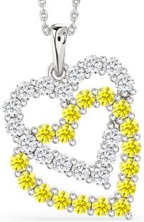 Diamond & Yellow Sapphire Platinum Heart Necklace
