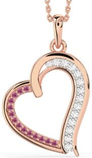 Diamond & Pink Tourmaline Rose Gold Heart Necklace