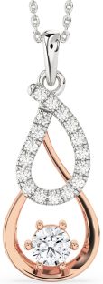 Large Diamond Silver & 10K Rose Gold Teardrop Infinity Necklace