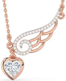 Large Diamond Rose Gold Heart Wings Necklace