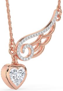 Large Diamond Rose Gold Heart Wings Necklace
